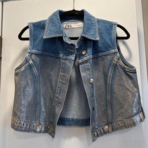 Zara Silver-Accented Blue Denim Vest
